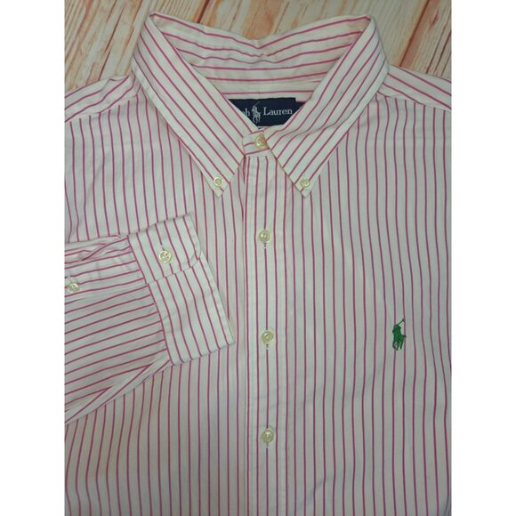 Ralph Lauren Mens Classic Fit XXL Pink & White Striped Button-Down Shirt - Picture 4 of 7